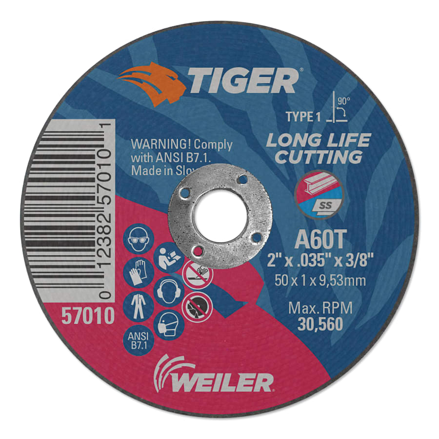 Weiler 57040 Tiger AO Angle Grinder Cut-Off Wheel, 4-1/2 in x 0.045 in, 5/8-11 Arbor, 60 Grit