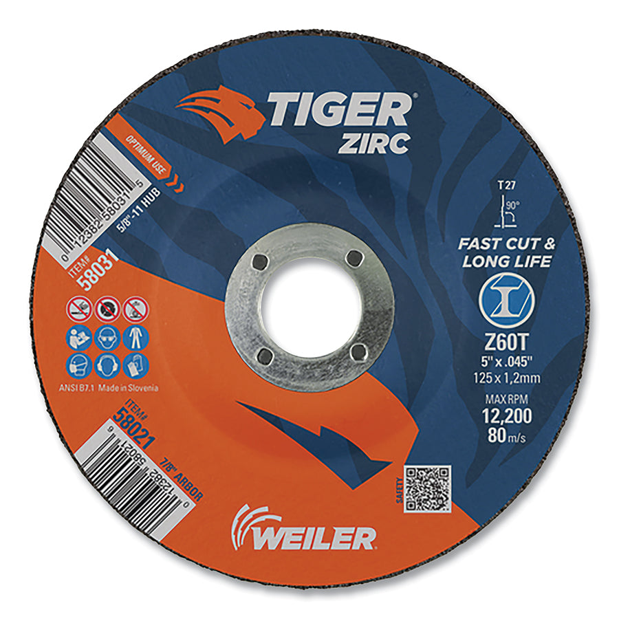 Tiger AO Angle Grinder Cut-Off Wheel, 7 in dia x 0.060 in Thick, 7/8 in Arbor, A60T, Type 27 (Pack of 25 EA)