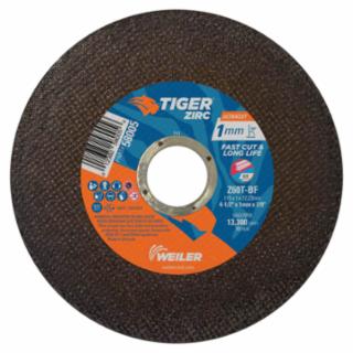 Weiler 58005 Tiger® Zirc Cutting Wheel, 4.5 in, 7/8 in Arbor, 60, 13300 RPM, 50PK (Pack of 50 EA)