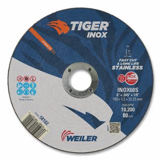 Weiler 58102 Tiger® Inox Thin Cutting Wheel, 6 in Dia, .045 in Thick, 7/8 in Arbor (Pack of 25 EA)