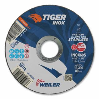 Weiler 58110 Tiger® INOX Thin Cutting Wheel, 4-1/2 in x .045 in, 7/8 AH (Pack of 25 EA)
