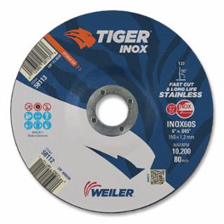 Weiler 58112 6 in x 0.045 in TIGER INOX Type 27 Cutting Wheel, INOX60S, 7/8 in Arbor Hole (Pack of 25 EA)
