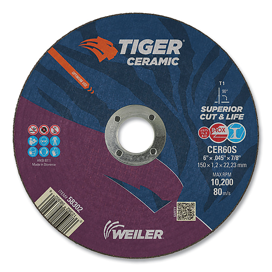 Tiger Ceramic Cutting Wheels, 6 in Dia, 0.045in Thick, 24/bx (Pack of 25 EA)