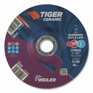 Weiler 58309 Tiger Ceramic Cutting Wheels, 6 in Dia, 0.045 in Thick, 7/8 in Arbor, 24/bx (Pack of 25 EA)