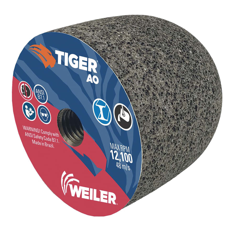 Tiger Grinding Plug, 3 in dia x 3 in Thick x 5/8 in-11 Arbor, 24 Grit, Aluminum Oxide, Type 18R (Box of 12 EA)