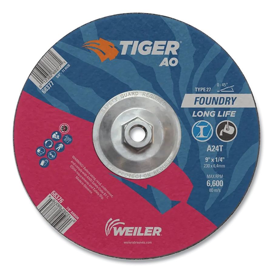 Weiler 804-68377 Tiger Grinding Wheel 9 in 24 Grit Threaded Type 27