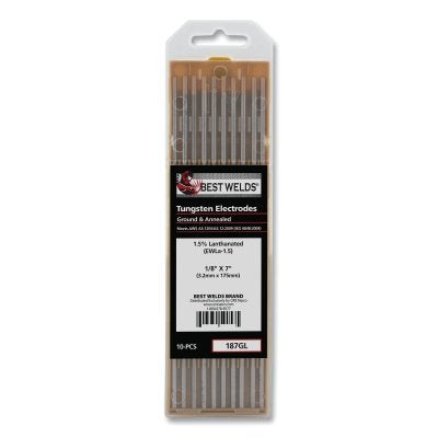 Best Welds 187GL 1.5% Lanthanated TIG Tungsten Electrode, 1/8 in x 7 in (10 Pack)
