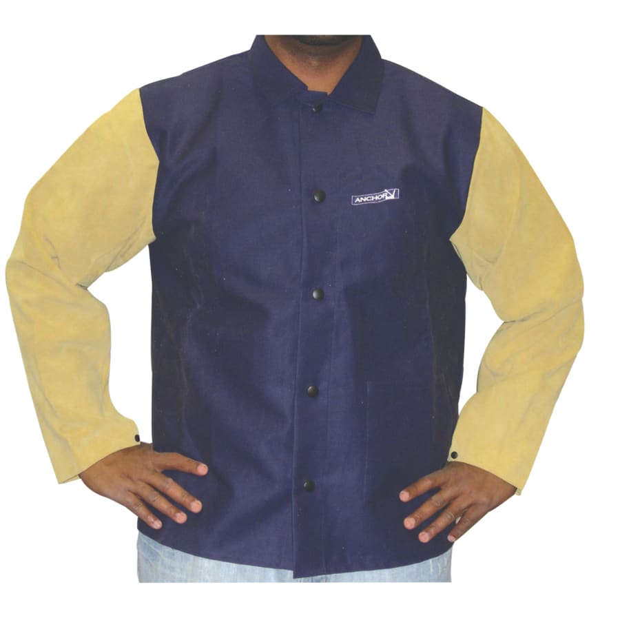 Best Welds 1201-3XL Leather/FR Sateen Combo Jacket, 3X-Large, Blue/Tan