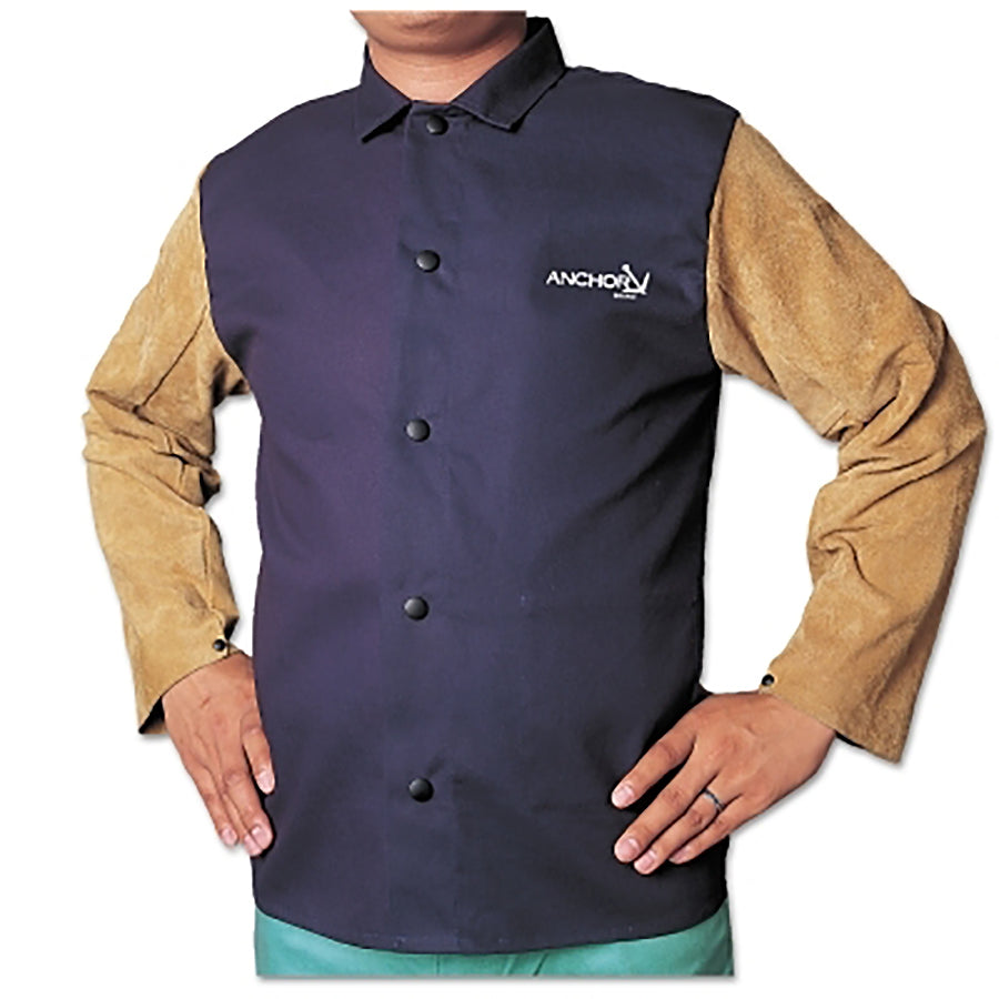 Best Welds 1201-XL Leather/FR Sateen Combo Jacket, X-Large, Blue/Tan