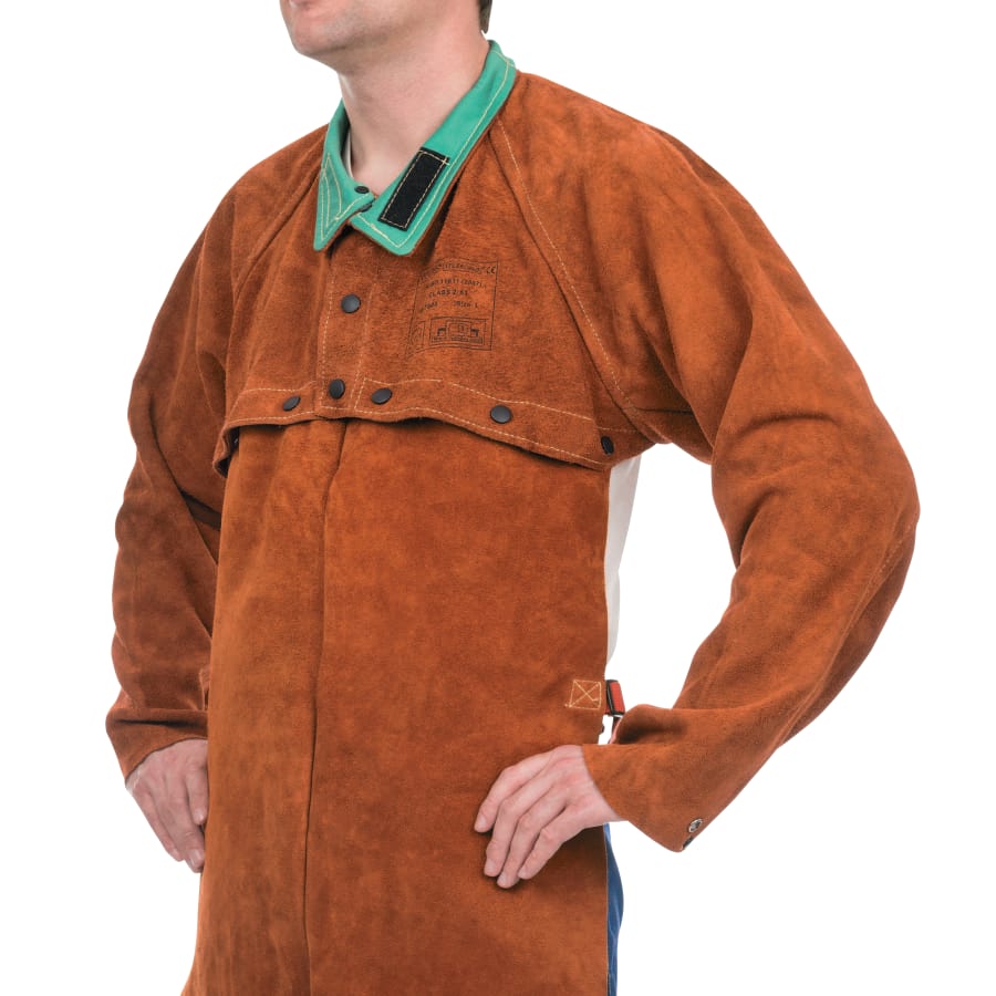 Best Welds 650-L Split Cowhide Cape Sleeves, 14 in Long, Snaps Closure, Large, Lava Brown