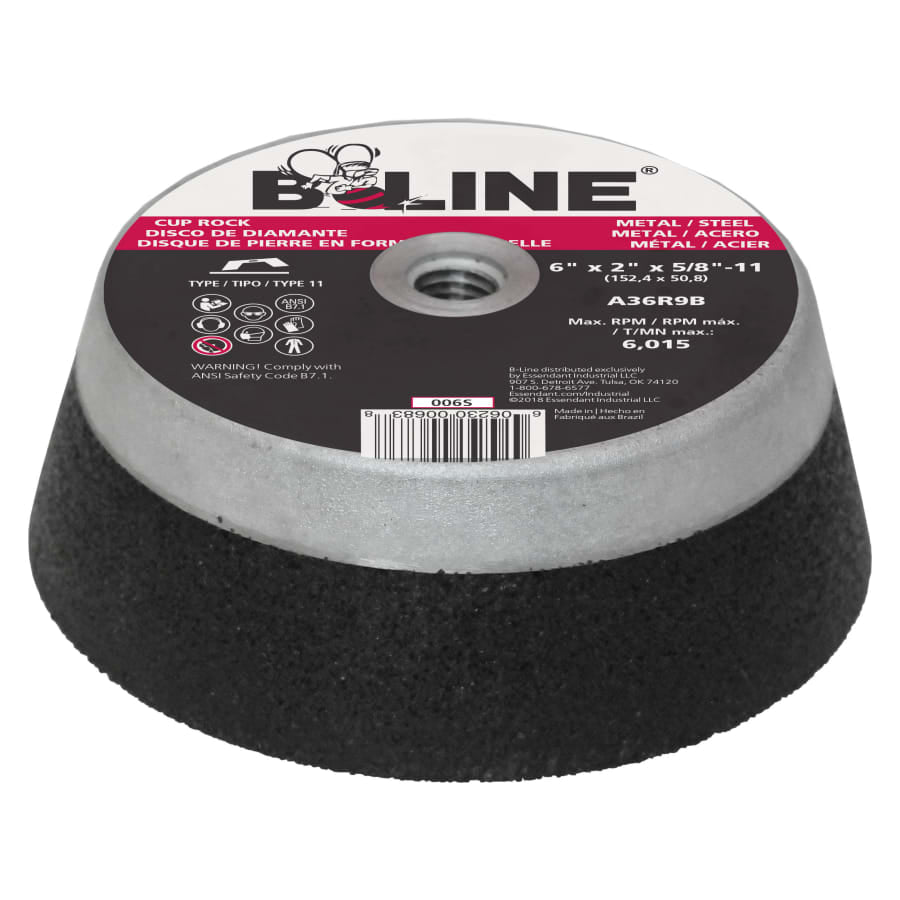 B-Line Abrasives 006S Cup Wheel, 6 in dia, 2 in Thick, 5/8 in-11 Arbor, 36 Grit, Alum Oxide (Pack of 8 EA)