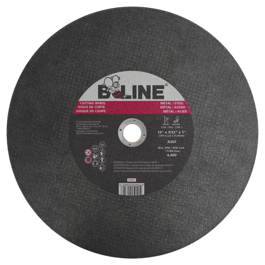 B-Line Abrasives 14321 Cutting Wheel, 14 in dia, 3/32 in Thick, 1 in Arbor, 36 Grit, Aluminum Oxide (Pack of 10 EA)