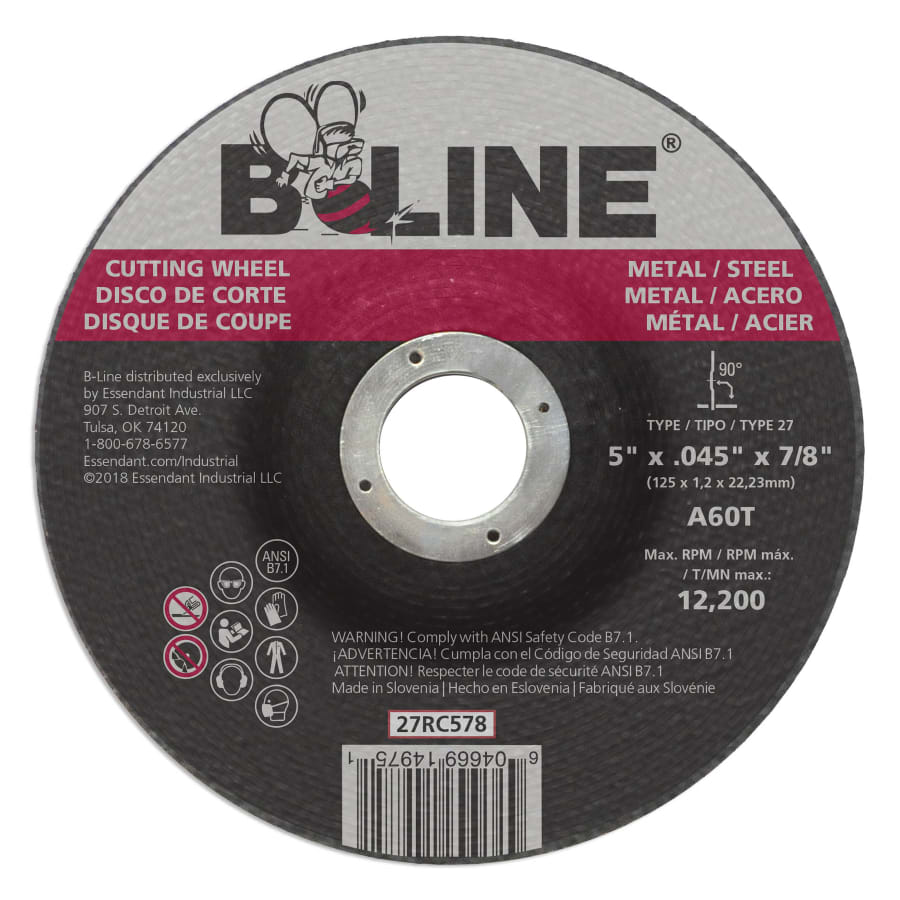 B-Line Abrasives 27RC578 Depressed Ctr Cutting Wheel, 5 in dia, 0.045 in Thick, 7/8 in Arbor, 60 Grit Special pricing...