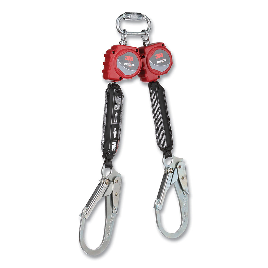 PROTECTA 3100512 Personal Self Retracting Lifeline, 6 ft, Web, Single Pin Top Connector, Rebar Snap Hook, 310 lb, Twin Leg