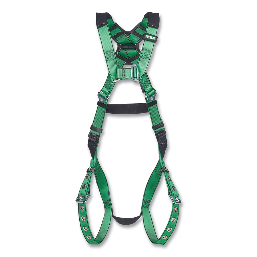 MSA 10206058 V-FORM Full-Body Harness, Back D-Ring, Standard, Chest/Tongue Leg Buckles, No Padding