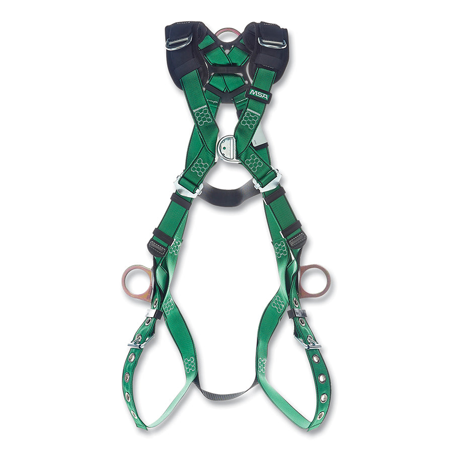 MSA 10206075 V-FORM Vest style Full Body Safety Harness, X-Large, Green, 6 D-Rings, Quick-Connect Chest
