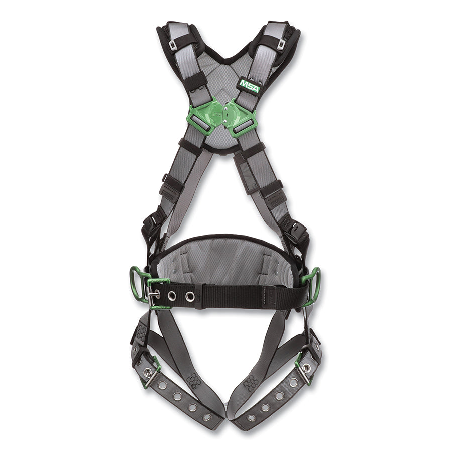 MSA 10195150 V-FIT Full-Body Harness, Construction, Back/Hips D-Rings, XL, QC Chest/Tongue-Buckle Leg Straps, Shoulder/Waist Padding