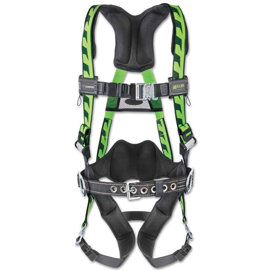 MILLER by PIP ACF-TBUG AirCore Full-Body Harness, Front and Side D-Rings, Polyester, Universal, Green