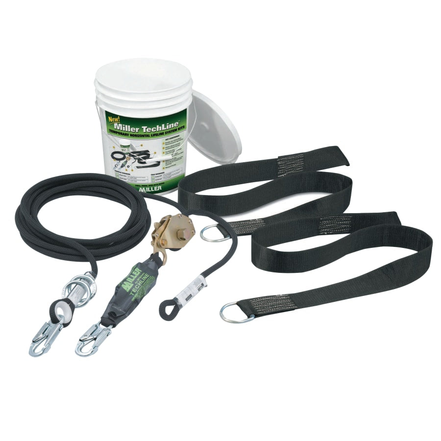 MILLER by PIP HLLR2-Z7/60FT TechLine Temporary Horizontal Lifeline System, 60 ft, 2 Person, Black