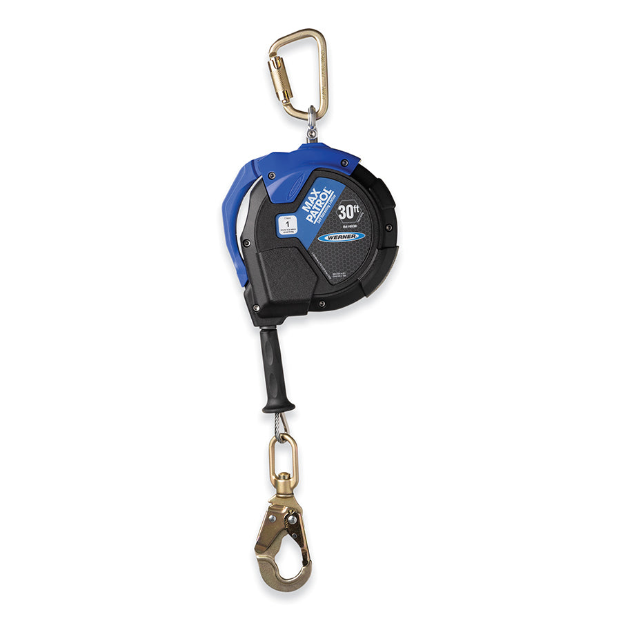 WERNER R410030 Max Patrol Self Retracting Lifeline, 30 ft, Galvanized Steel Cable, Steel Swivel Snap Hook