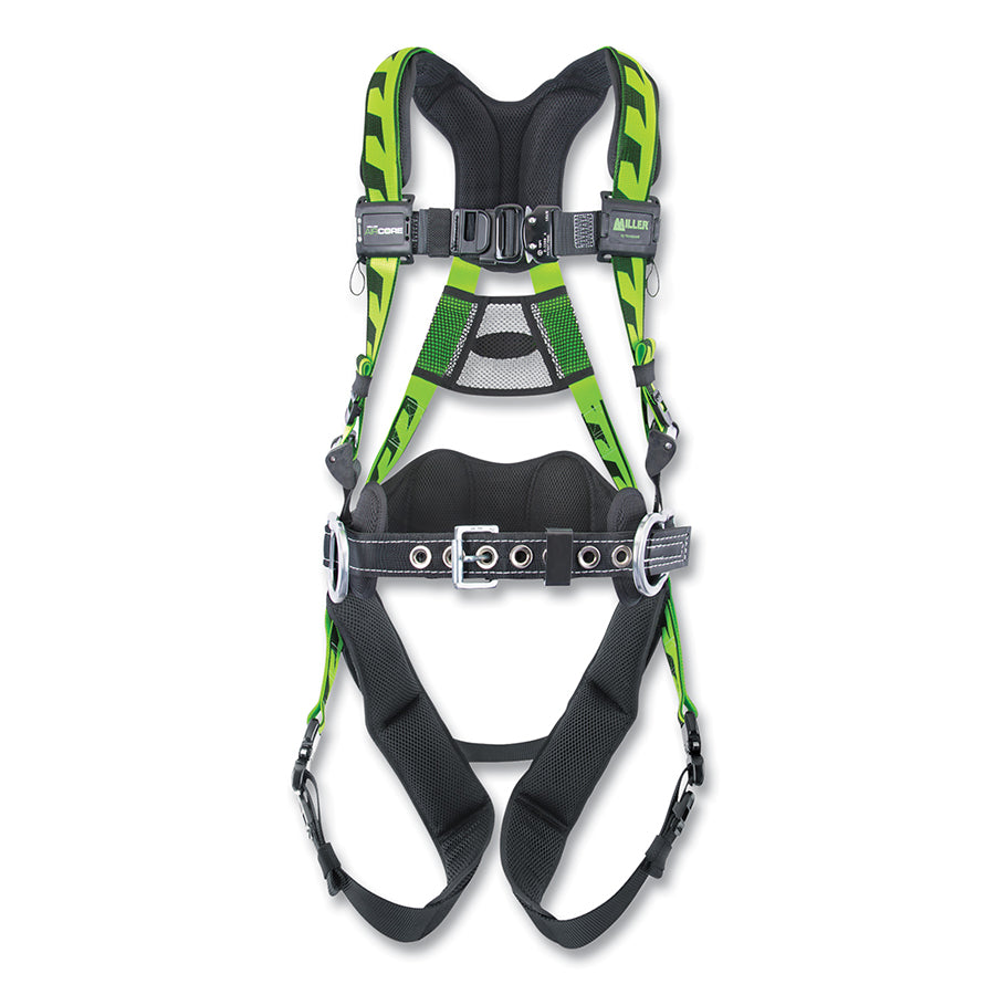 MILLER by PIP ACA-QC-BDP/UGN AirCore Full-Body Harness, Back and Hip D-Rings, Polyester, Green, L/XL