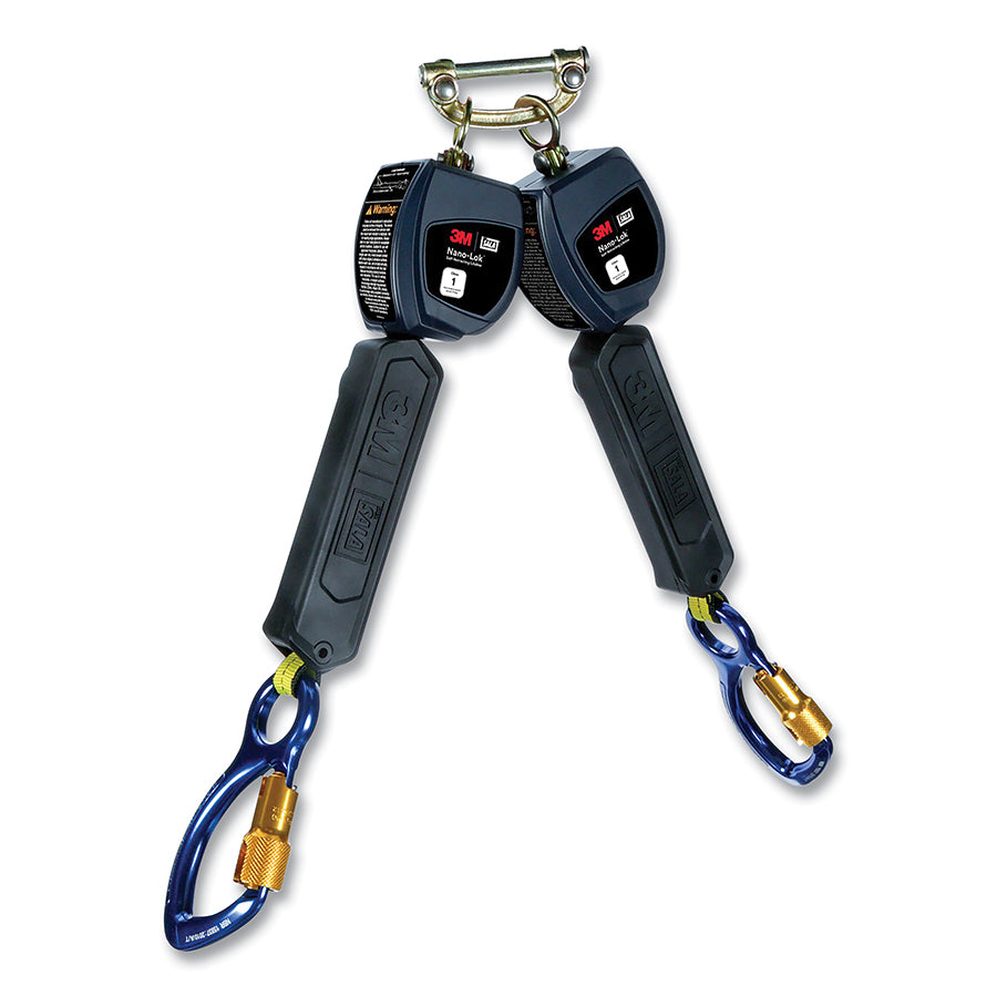 DBI-SALA 3100548 Nano-Lok Self Retracting Lifeline, 6 ft, Web, Single Pin Top Connector, Aluminum Rebar Snap Hook, 420 lb, Twin Leg