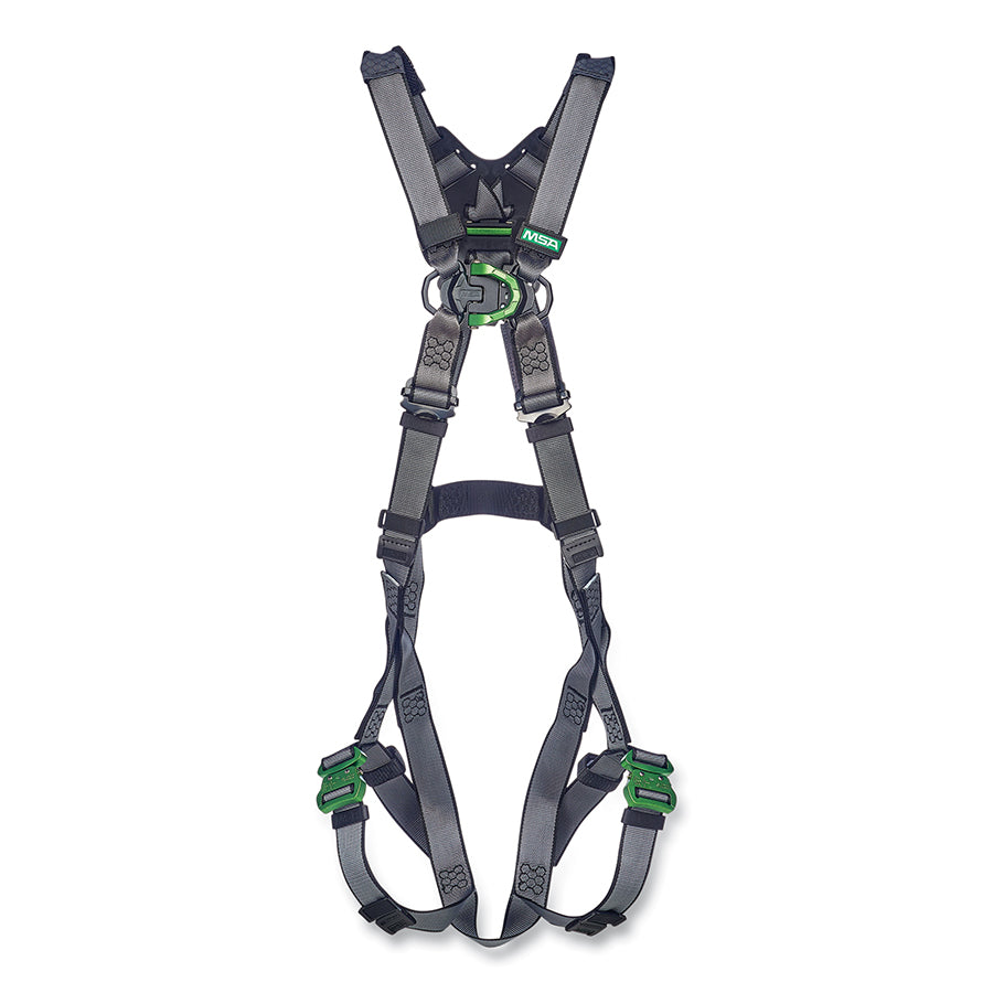 MSA 10195044 V-FIT Full-Body Harness, Back/Chest D-Rings, Super XL, QC Chest/Leg Strap Buckles, No Padding