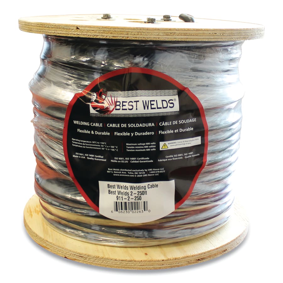 Best Welds 2-250 Welding Cable, 2 AWG, 250 ft Reel, Black
